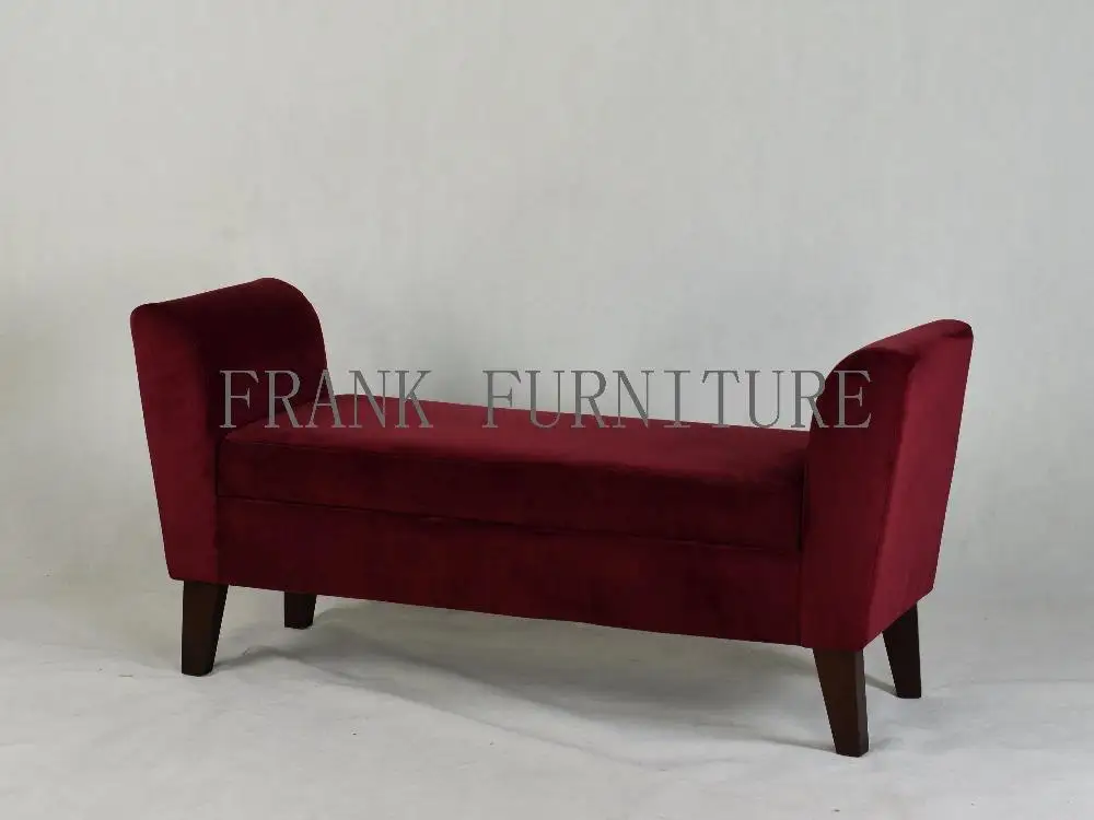 High Quality Red Fabric Bench Modern Rectangular Arm Storage Bench for Living Room Furniture