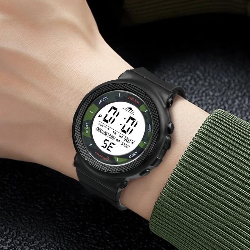 Wholesales Round Black Sport Multifunctional Calendar Waterproof Digital Watch For Boys