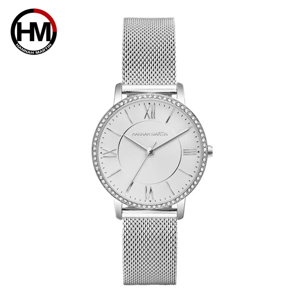 Hannah Martin Watch Factory Wholesale Price Fashion Luxury Japan Quartz Movement 3 Bar Waterproof Diamond Wrist Watch For Women