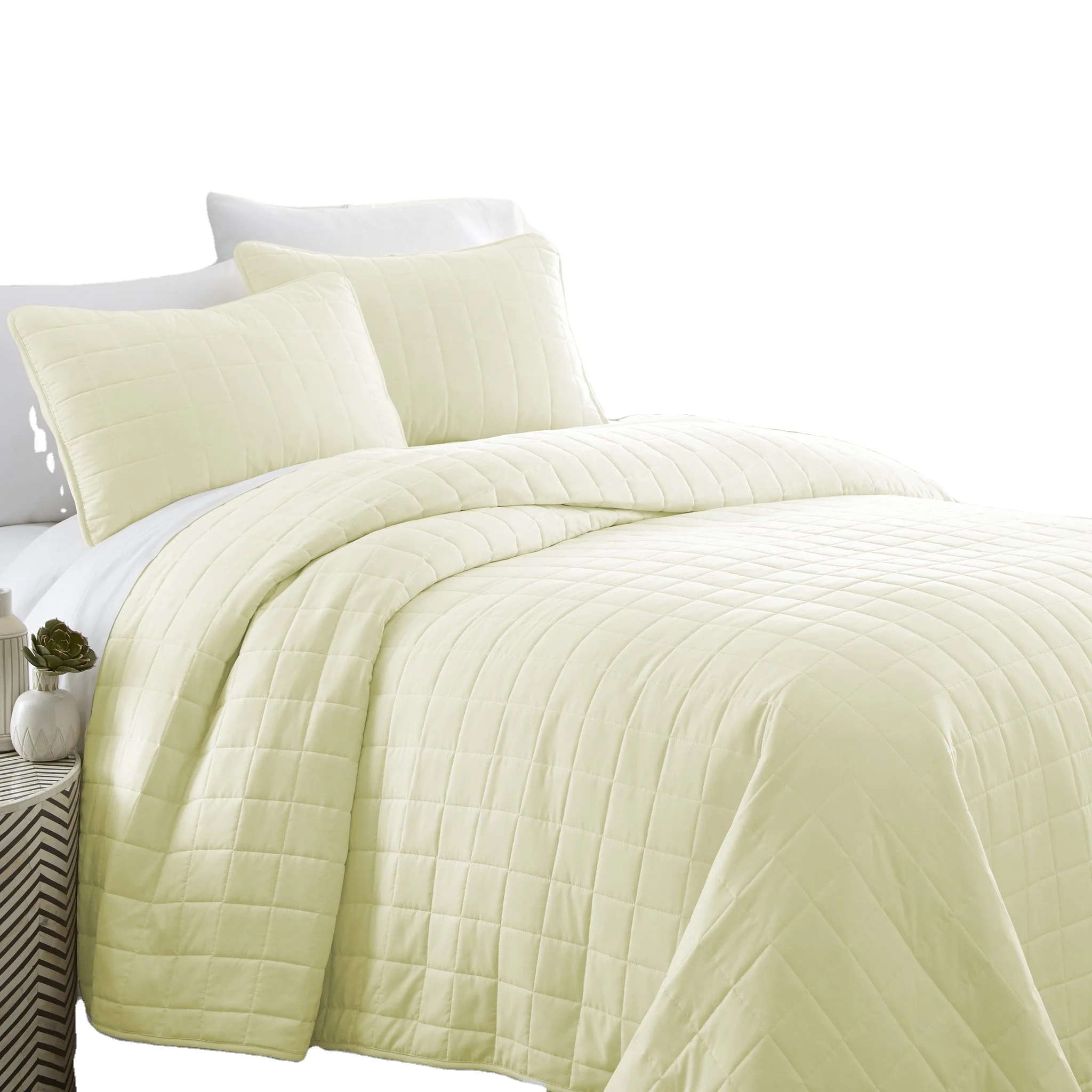 Classic Simply Soft 3-Piece Square Quilted Coverlet Set 400TC Polyester Filled Woven Technics for Home Use