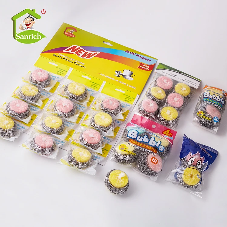 Factory direct sell kitchen dish usage custom stainless steel wire scourer with sponge on it