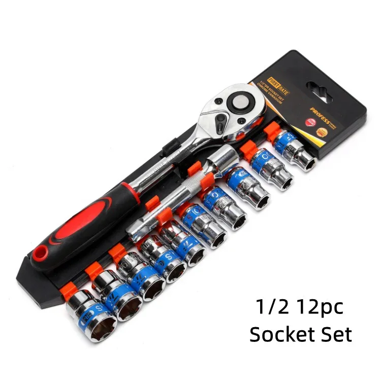 1/2 1/4 3/8 socket set 12pcs rachet wrench auto car repair hand tools