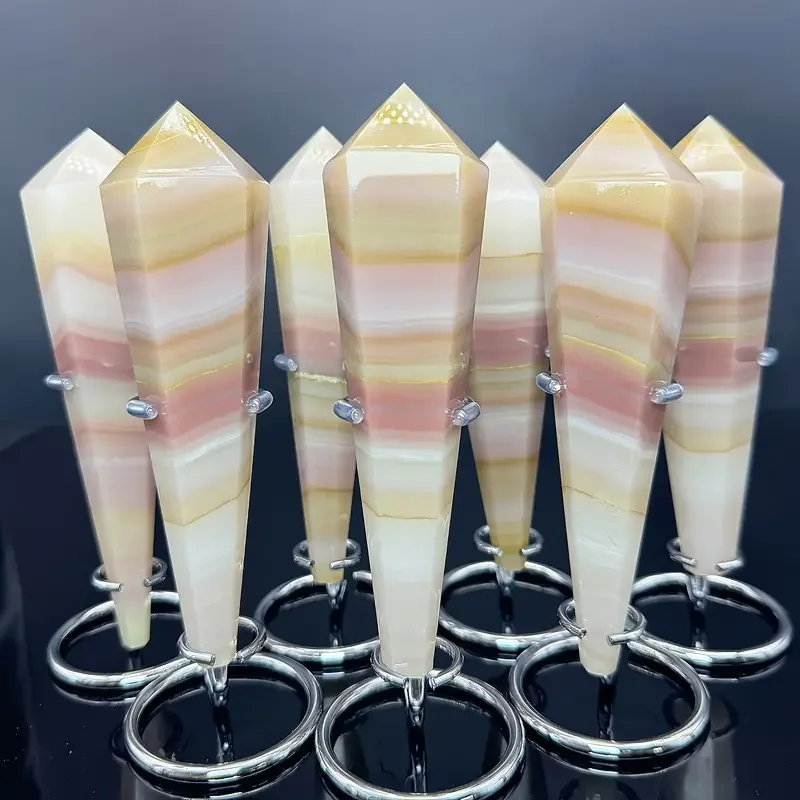 Fanshi Wholesale High Quality Natural  Seven Color Jade Wand Polished Colorful Jade Tower Healing Stone Point Crystal Crafts