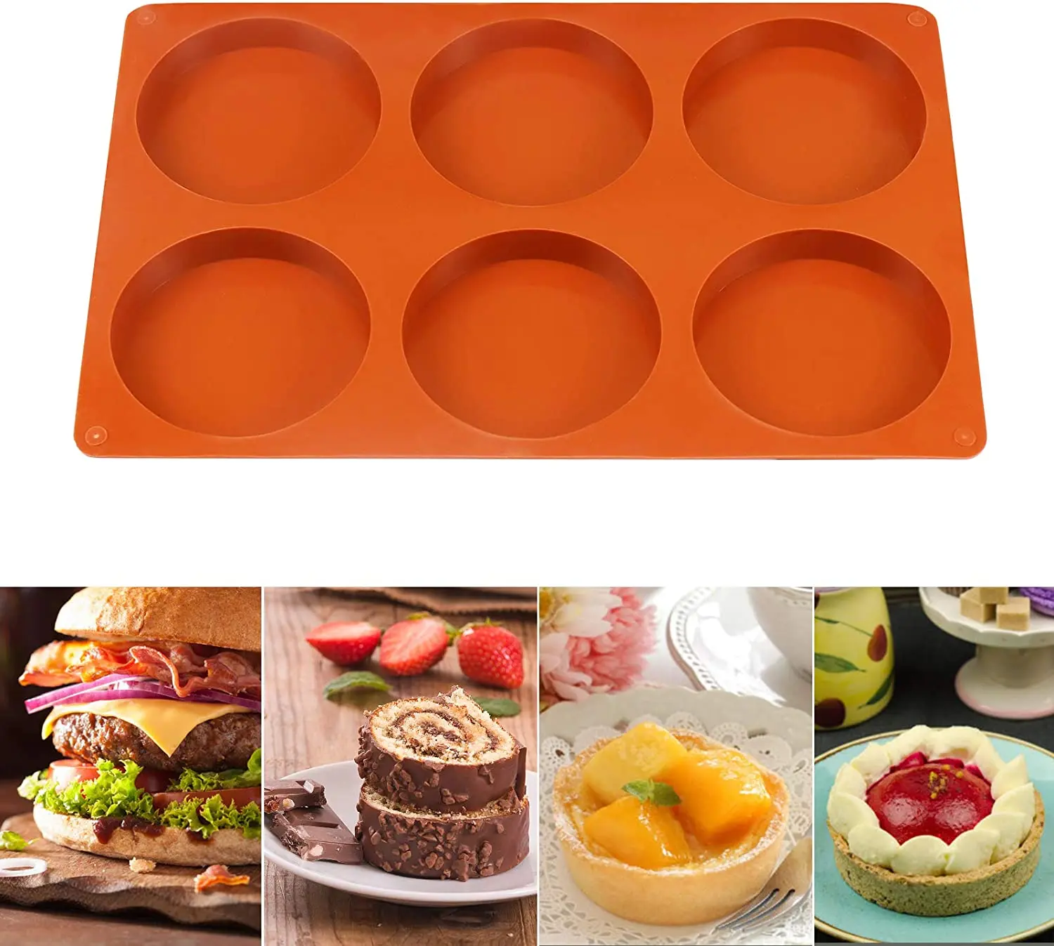Silicone Molds for Baking 6 Cavity Large Round Mold Muffins Pan Resin Coaster Mold Nonstick for Chocolate Cake Pie