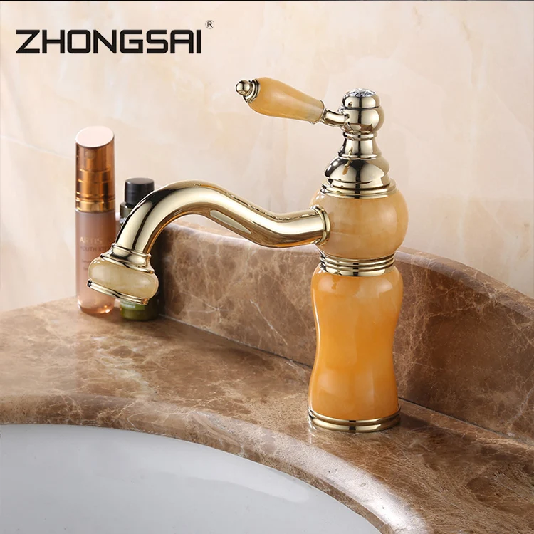 Natural Marble Golden Plated Stone Handle Basin Tap Faucet