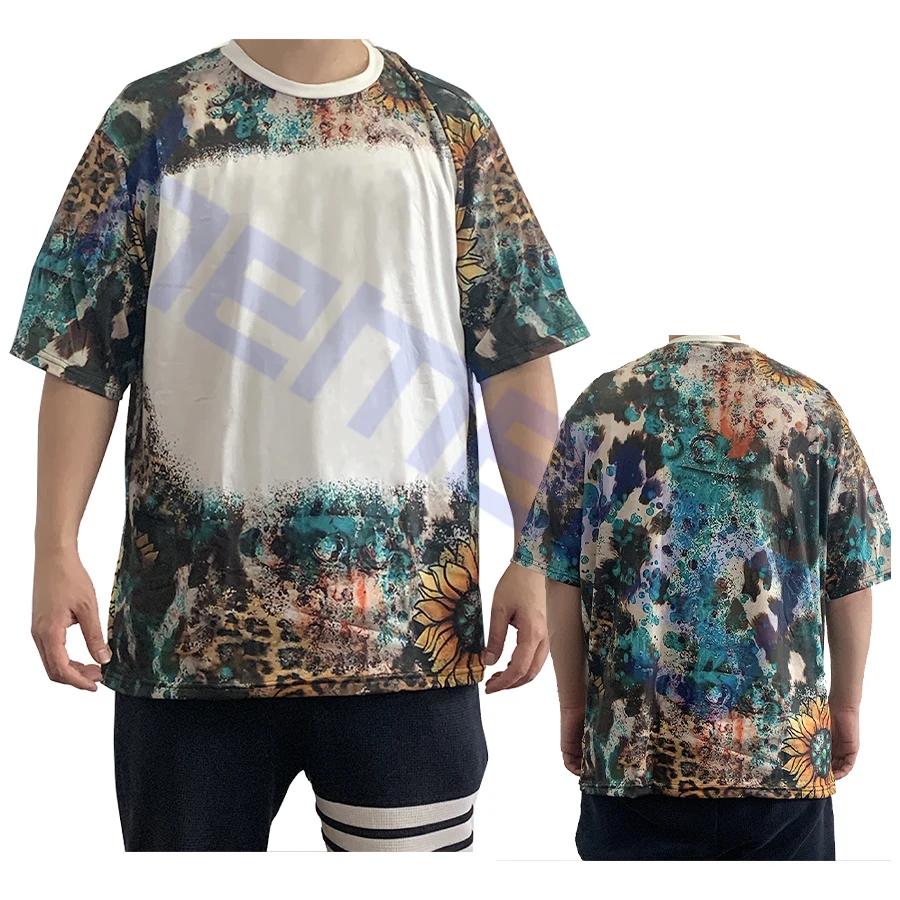 USA Shipping High Quality Custom V-Neck 100Polyester Sublimation Shirts Plain Faux Bleached Printing Blank T-Shirts