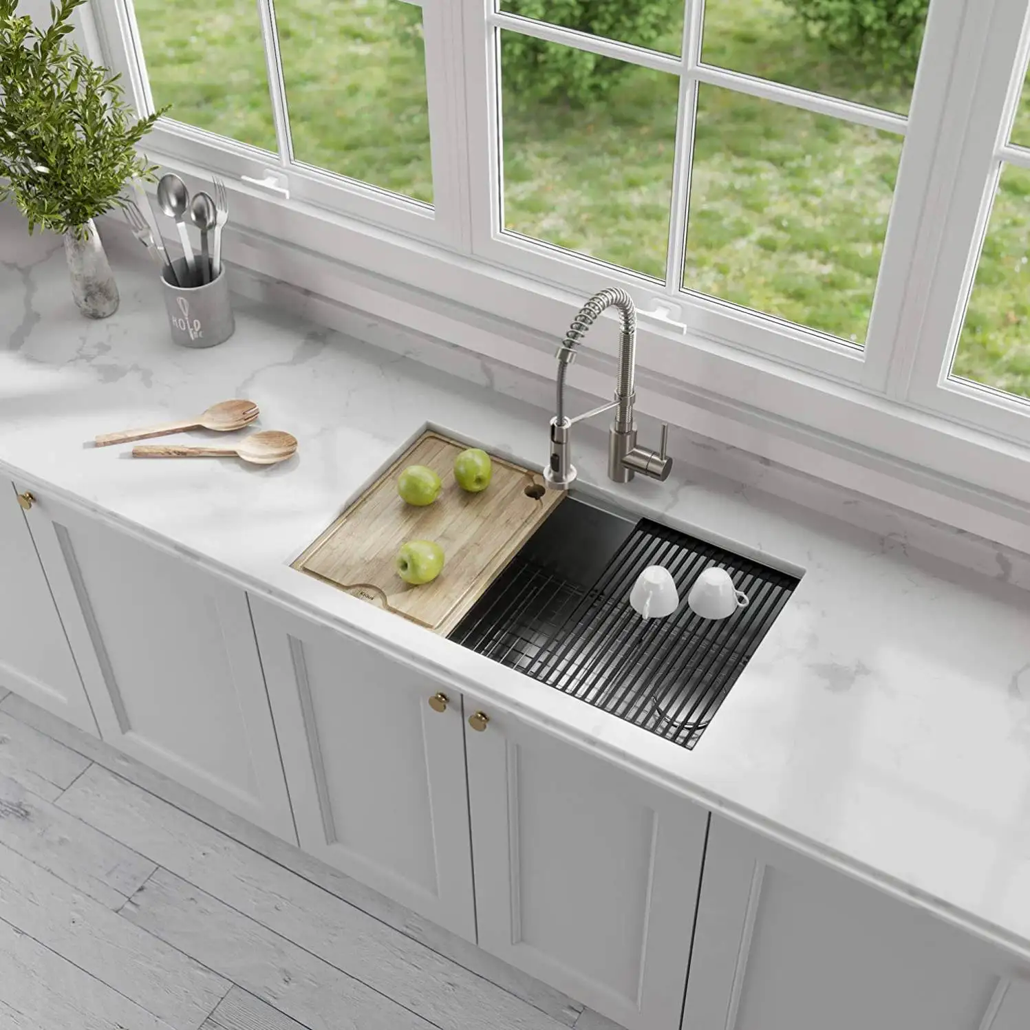 32-inch Undermount 16 Gauge Single Bowl Stainless Steel Kitchen Sink with Integrated Ledge and Accessories