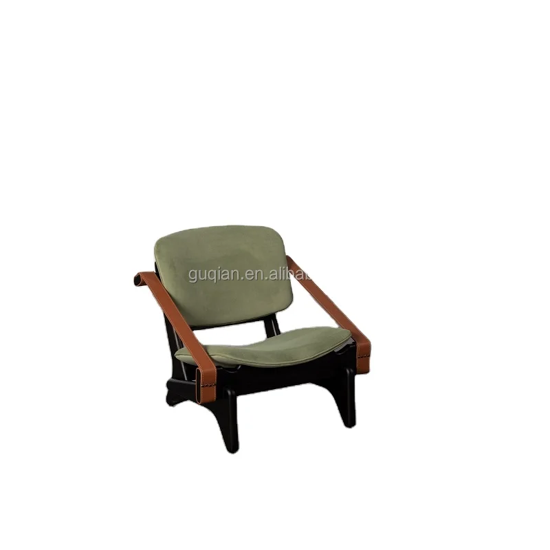 Italian light luxury designer special single armchair chair bedroom saddle leather leisure chair Solid wood single sofa chair