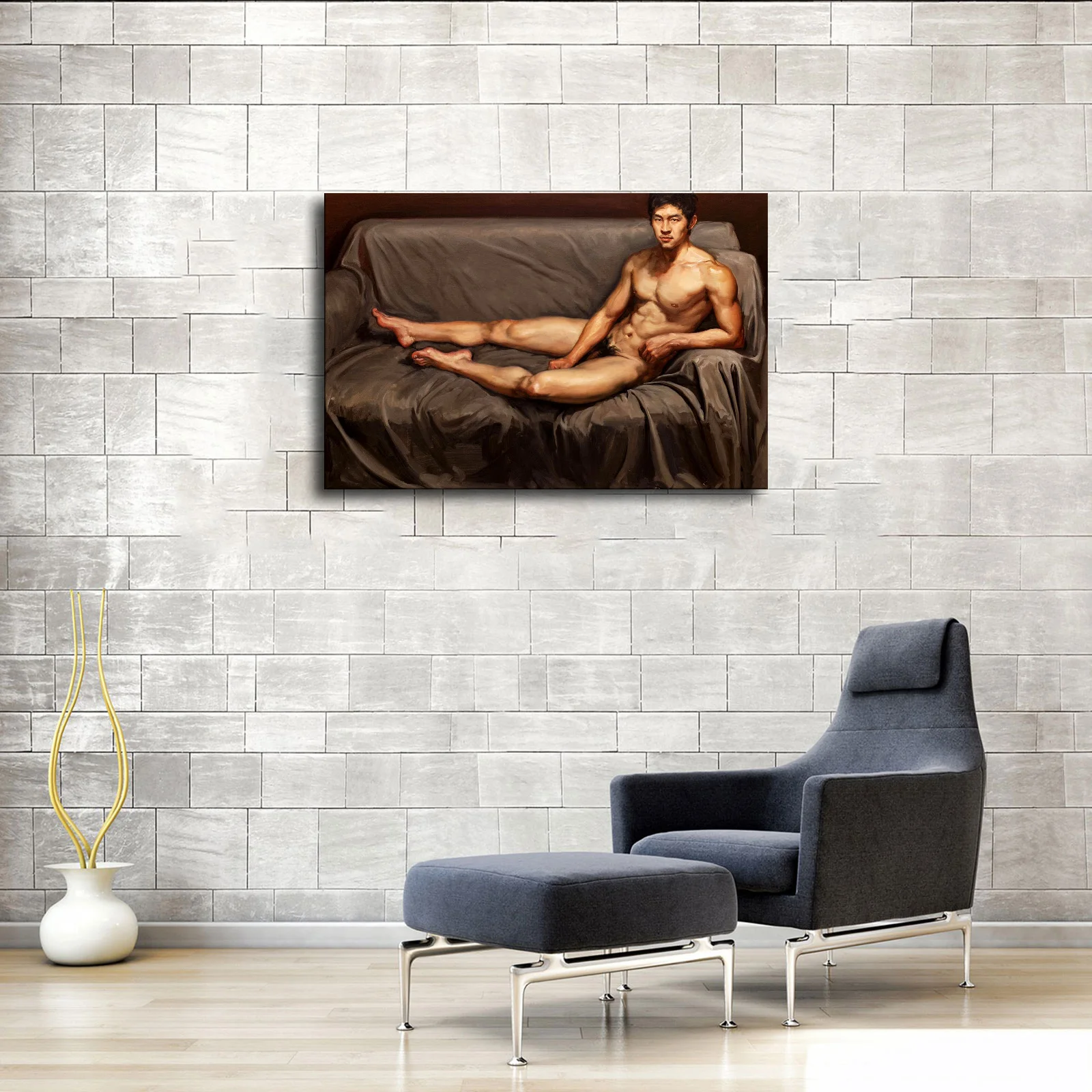 Hand Custom Poster Art Male Nude Oil Men Portrait Painting