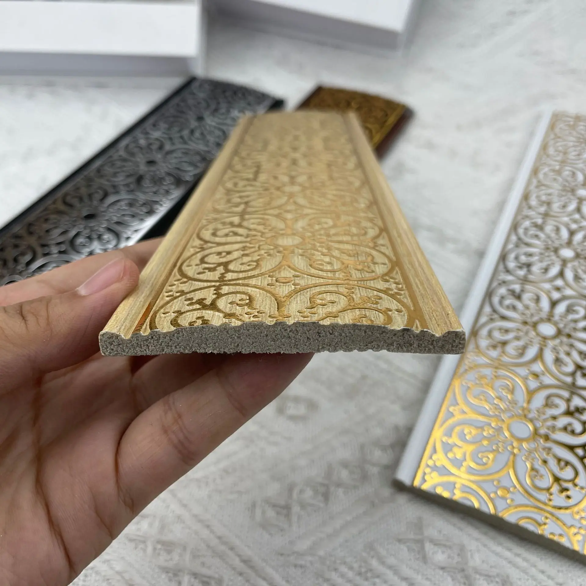 Custom wide polystyrene PS decorative wall ceiling molding lines profiles interior skirting wall waist line