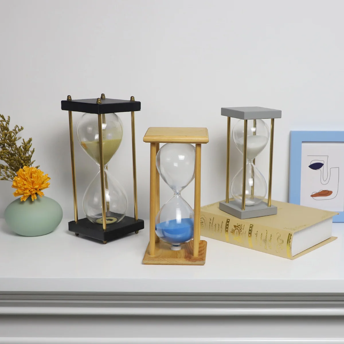 Unique Glass Gifts Crafts Novelty Wooden Frame Hourglass Sand Timer For Gift Sand Timer Hourglass