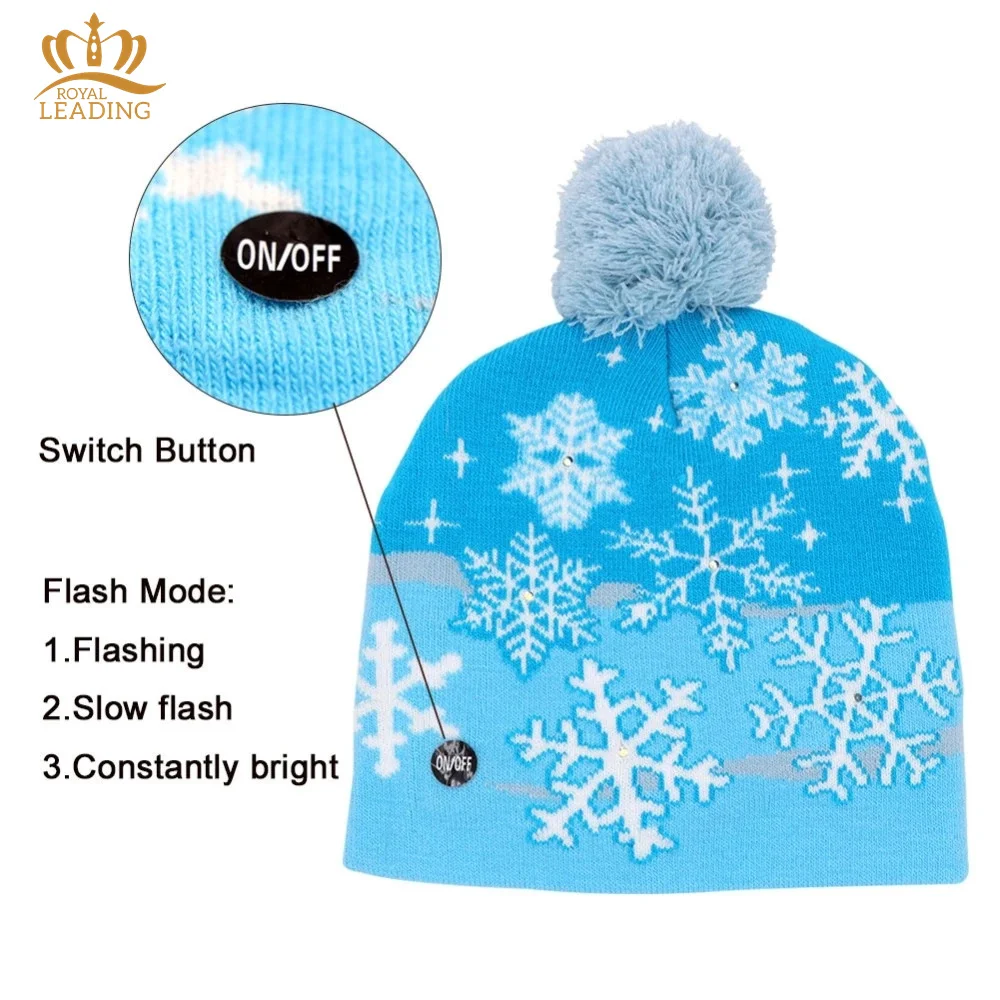 Professional Christmas Decoration Supplies Knitted Christmas Beanie Santa Hat Light Up Knitted Hat LED Christmas Lighting Hats