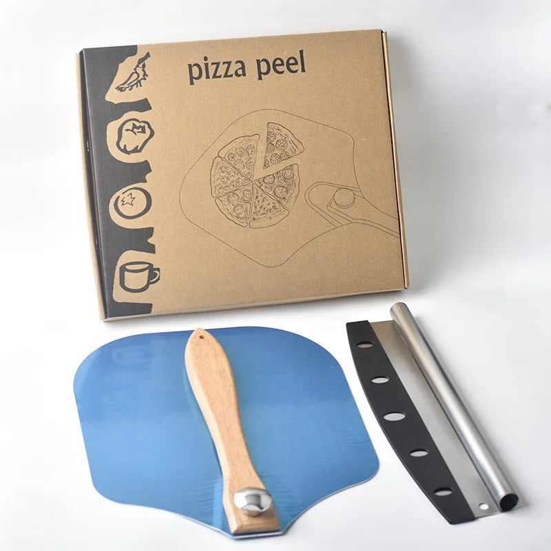 OEM&ODM Aluminum Pizza Peel with Foldable Handle Pizza Paddle Cutter Sharp Slicer Knife Rocker Blade Cover Oven Baking