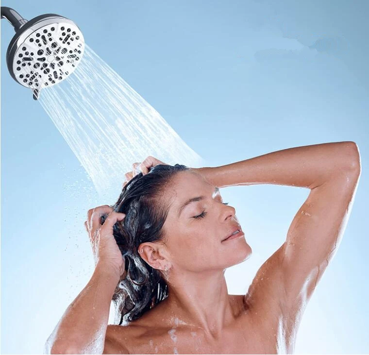 High Pressure Shower Head 7 Settings Fixed Showerhead High Flow Bathroom Showerhead with Adjustable Brass Ball Joint