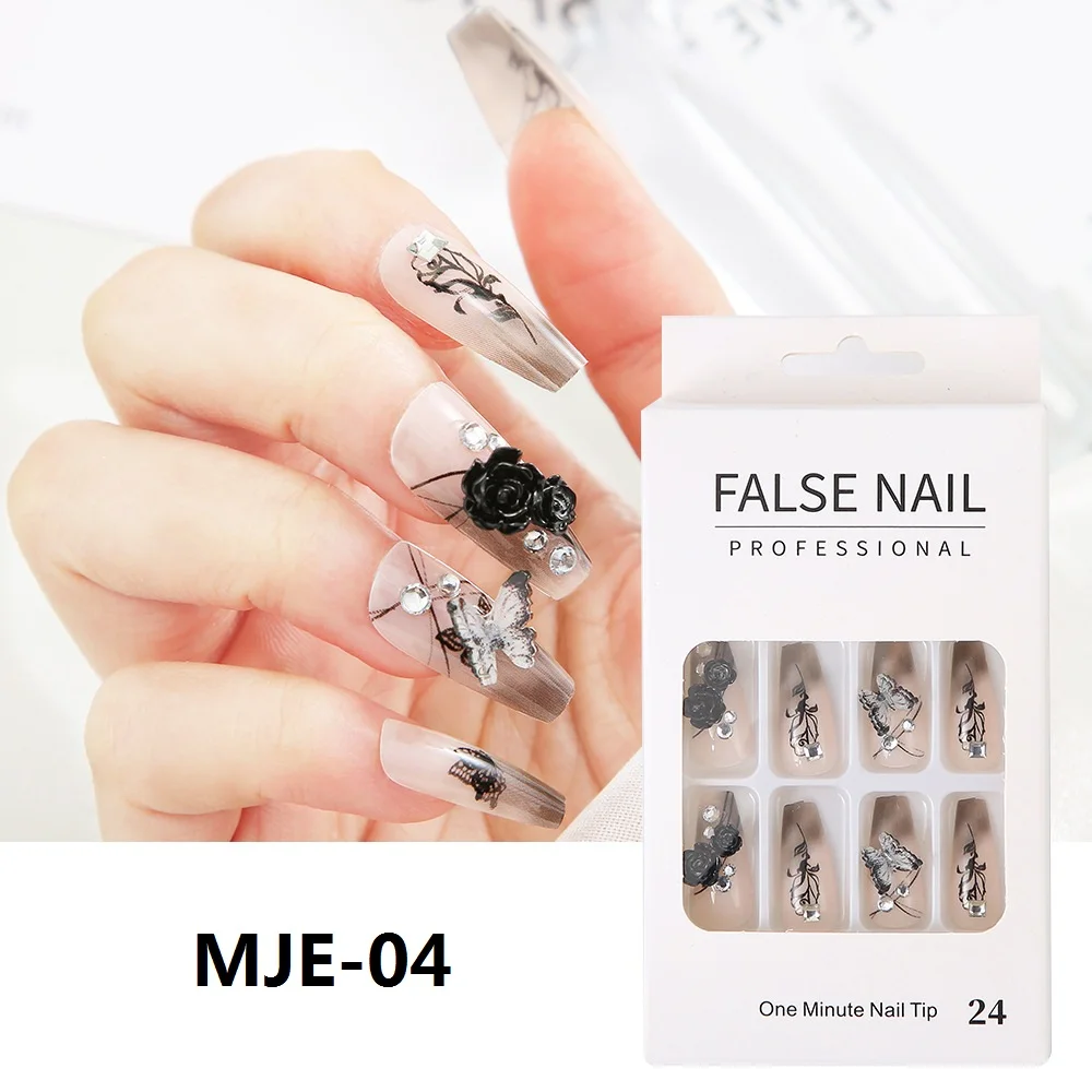 24 pcs nail art tips wholesale xxl coffin press on nails en gros false  nails with glue
