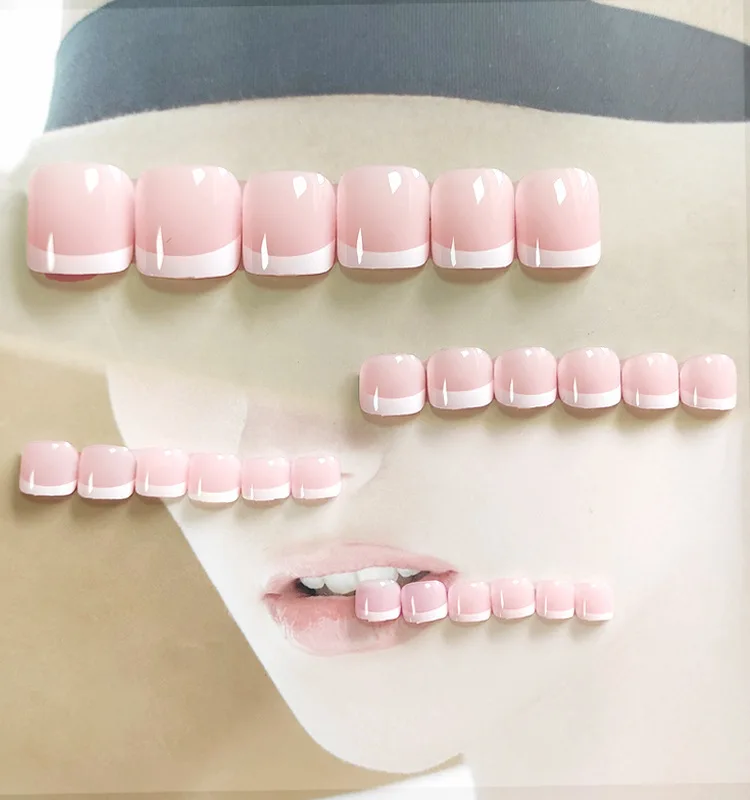 24Pcs False Toes Nails French Square Nude Color Nature Fake Toe Nails Feet Nail Tips Artificial Press on Toenails for Women