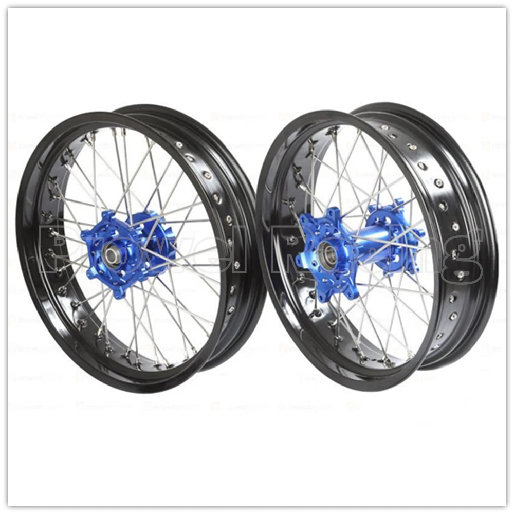 
Custom made Supermoto wheelsets with black rims 3.50-17