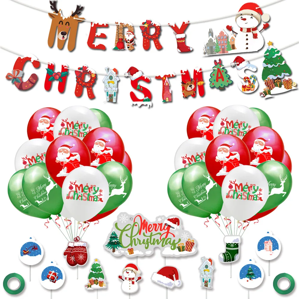 Christmas Decoration Supplies Latex Print Balloon with Banner Merry Christmas Balloons