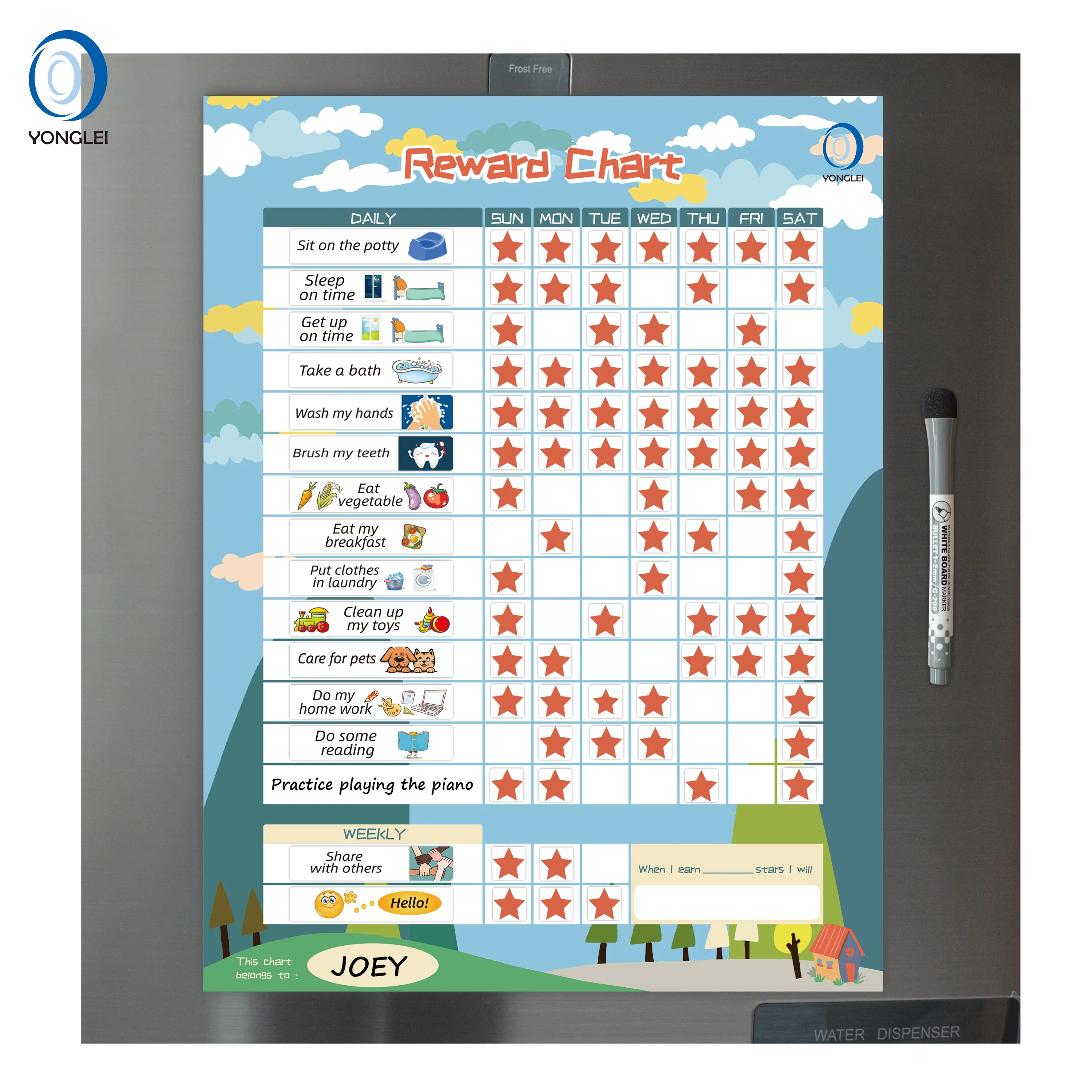 RC1.0-5A2 Yonglei nanotechnology dry erase child chore kids chore magnets my potty reward chart