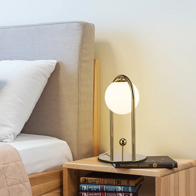 Elegant Glass Shade Globe Table Light Ambient Accent Moon Lamp Dimmable Bedside Night Light Small Lamp Modern LED Table Lamp