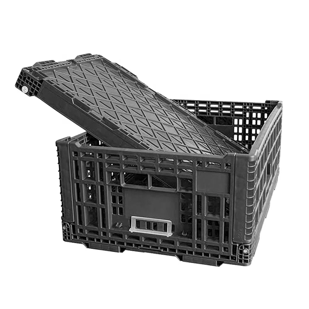 supermarket collapsible hard plastic storage fruit foldable vegetable egg transport basket bins crate with holes for sale