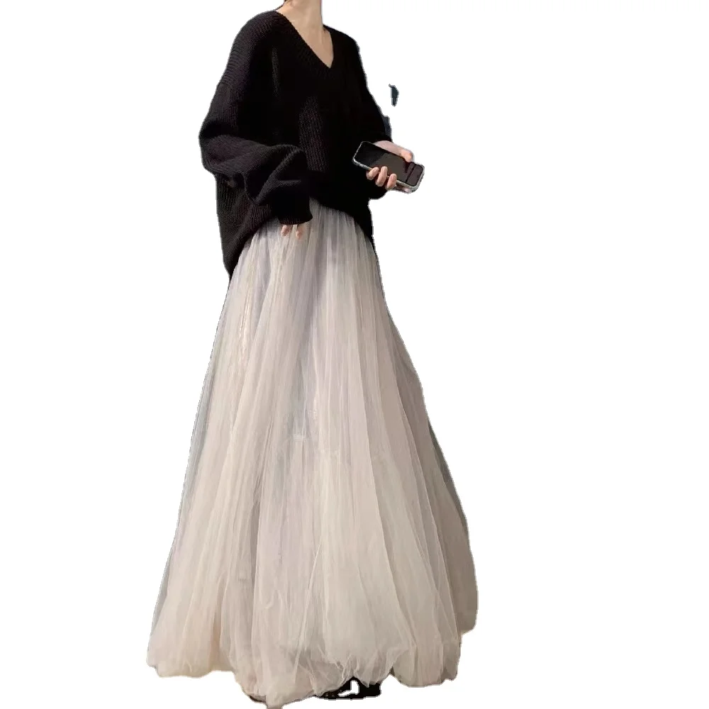 New Adult Girls Long Elegant Tulle Tutu Skirt Pettiskirt for Daily Wear Dance Wear