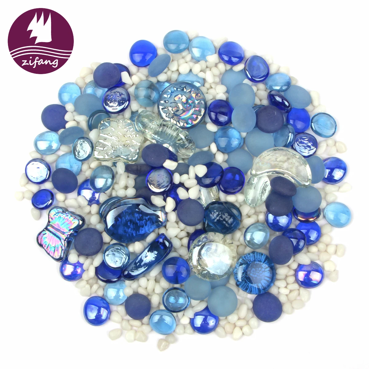 The Aquarium With Customizable Colors Is Decorated With Reflective Glass Pebbles With Different Shapes