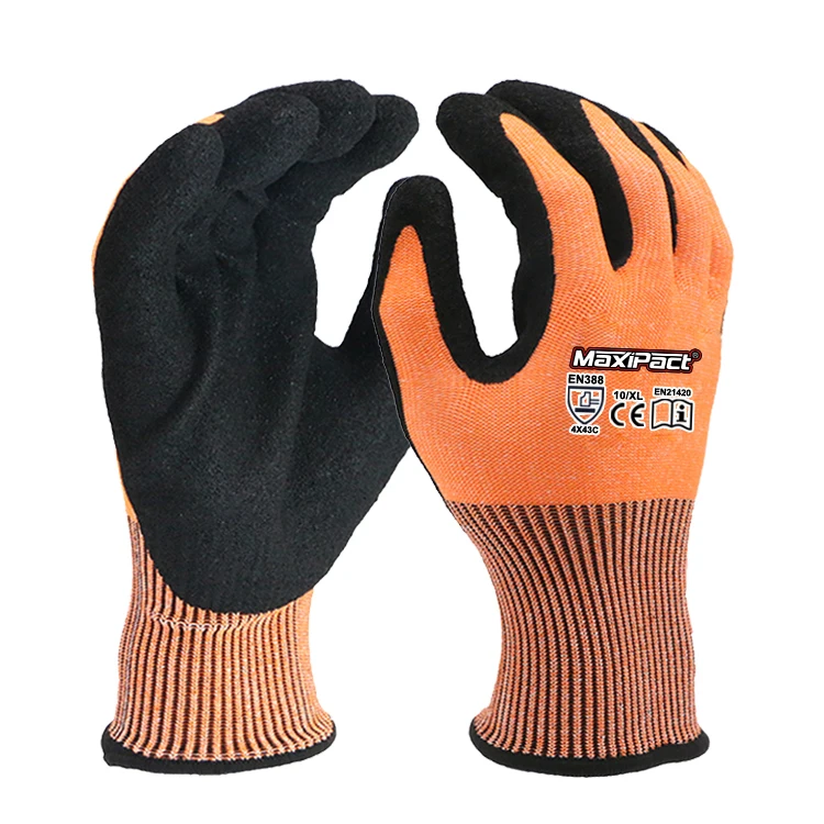 MaxiPact HPPE 5-Level Cut-Resistant Nitrile Gloves with Latex Coating Anti-Slip Protective Material Construction Work Size XL