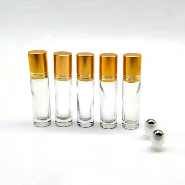 Wholesale 6ml roll on glass perfume bottle with metal ball and gold lid