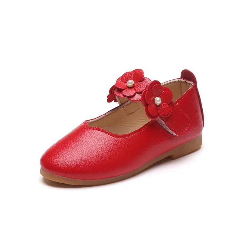 Cute kid girl princess flower ballerinas shoes leather