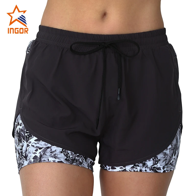 Women Yoga Shorts Gym Custom Sublimation Logo Lining Black Yoga Sports Shorts Women