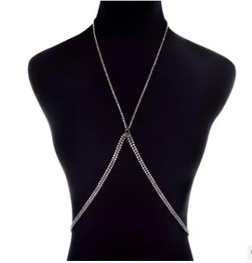 Shining Rhinestones Chest Cross Body Chain Boho Multi Layers Chest Chain Jewelry Crystal Chest Harness Body Jewellery For Woman