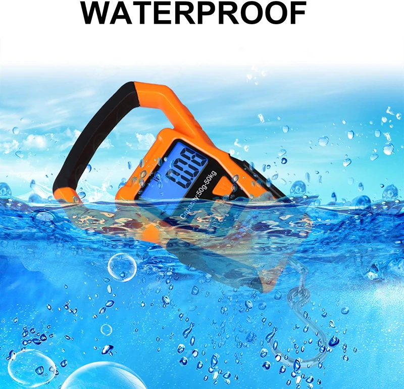 Portable 50 KG Digital Waterproof Fishing Scale with 1.5m Measuring Tape Electronic Handle Fish Scale