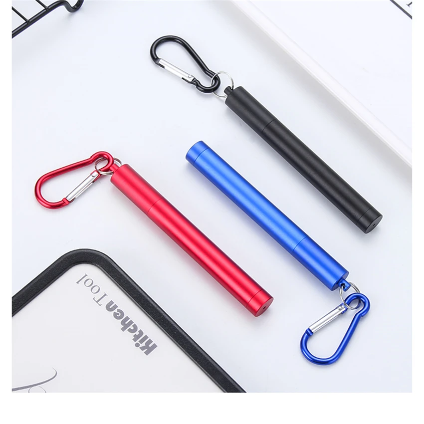 2 Pack Metal Straw Reusable Stainless Steel Collapsible Portable Telescopic Keychain Straw