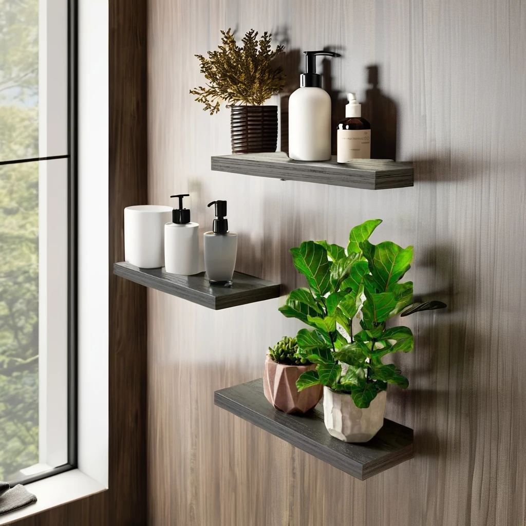 Modern Plywood MDF Wood Floating Shelves Wall Mounted Bracket for Home Furniture in Bathroom Living Room Kitchen