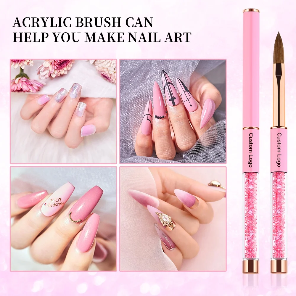 Professional Wholesale Kolinsky Sable Acrylic Brush Pink Custom Handle Acrylic Brush Manicure Acrylic Powder Brushes Extension