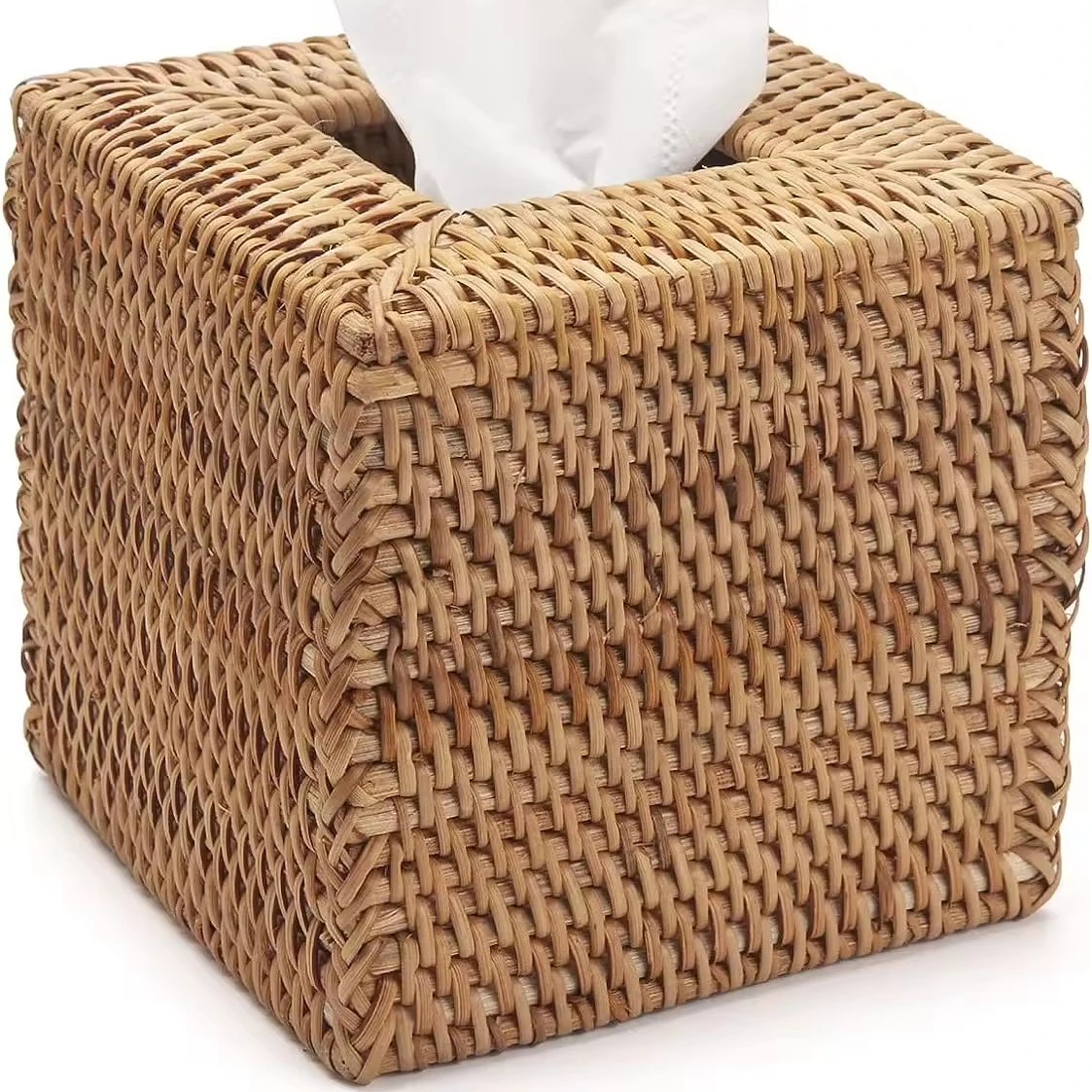YULIN JIAFU Rattan Tissue Box Cover Natural Woven Facial Napkin Holder Square (Natural, 5.5x5.5x5.9 Inch)