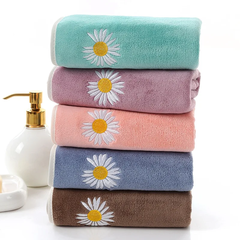 Custom Super Absorbent Youth Pie Daisy Embroidery Towel Microfiber Dry hair towel Beauty  Custom face towel