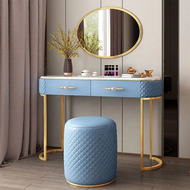 Bedroom furniture dressing sets modern makeup dresser with mirror lights marble top dressing table with stool home console table