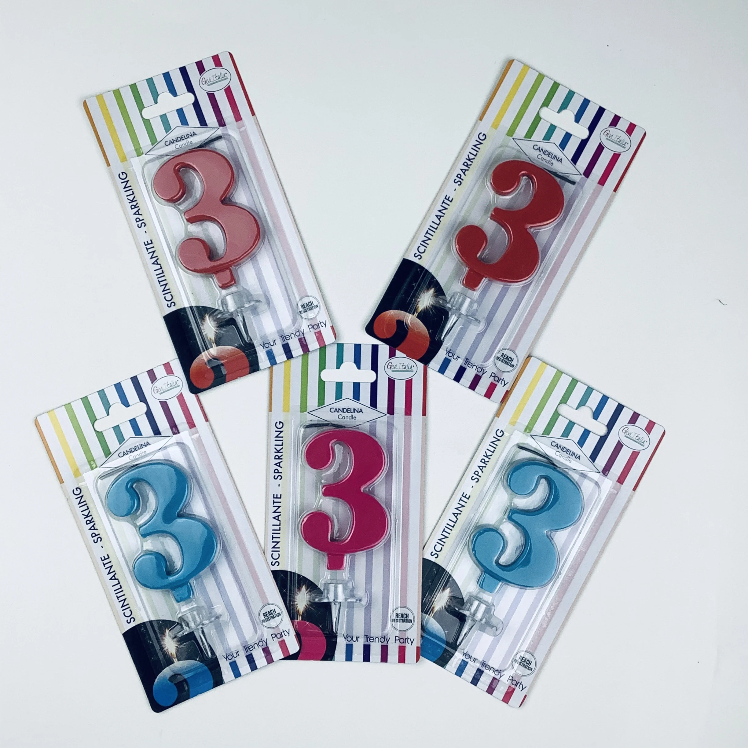 Fast Delivery Original Givi Italia brand Number 3 Sparkling Numeral Birthday Candle Great Value Fun Disposable Party Supplies