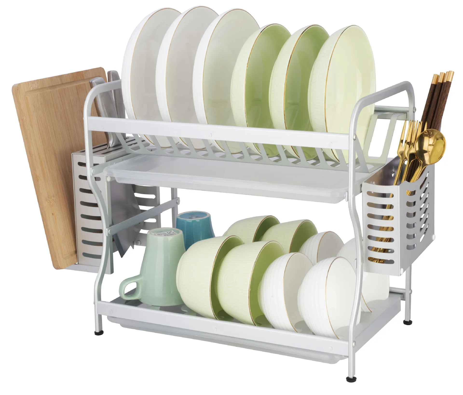 High Quality Home Kitchen Cabinet Single Iron Wire Utensils Storage Dish Drainer Drying  Rack With Cup Holder