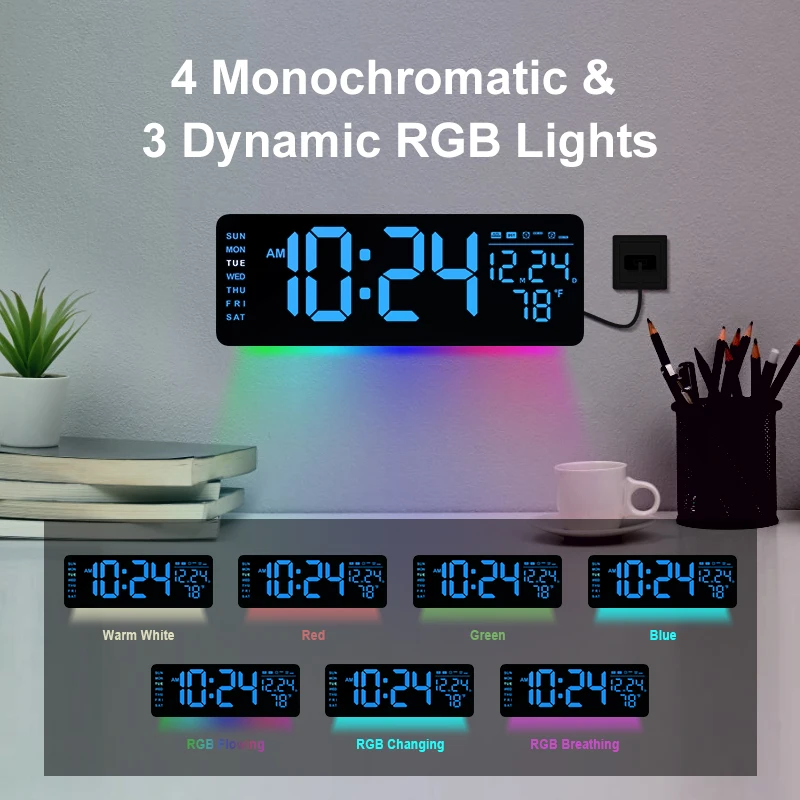 Large Screen Digital Wall Clock With Indoor Temperature Nordic Simple Living Room Wall Desk Led Alarm Clock with Remote Control