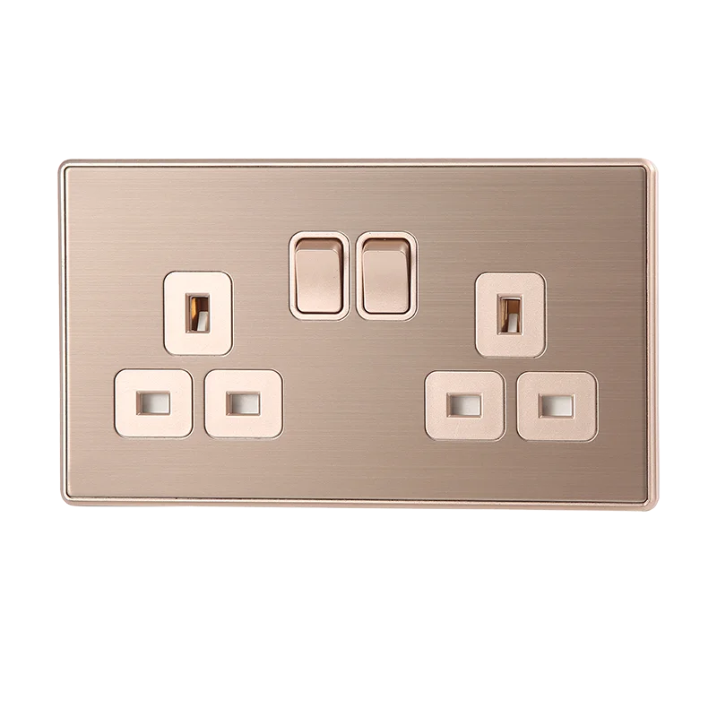 Wholesale Price 13A Switch Socket Stainless Steel Panel 2 Gang UK Socket with Double Switch