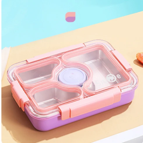 4-Compartment SUS 304 Stainless Steel Tiffin Bento Box Leak-Proof Plastic Lid Takeaway Lunch box for children