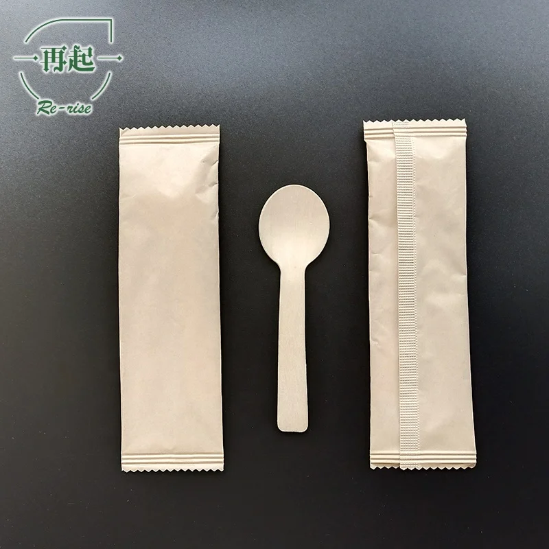 10cm or 100mm or 4 Inch Small Mini Lovely Eco-friendly Disposable Biodegradable Birch Wood Round Ice Cream Spoon
