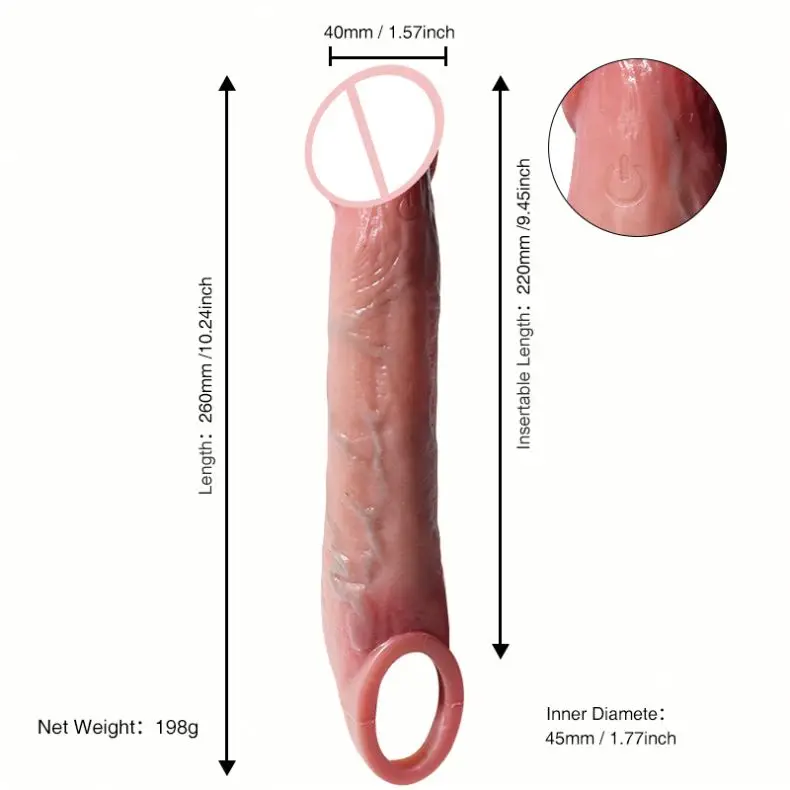 GYF Realistic Extension Sleeve Remote Control 8 Speed Vibrating Penis Enlargement Holster Couple Erotic Sex Toys Masturbador