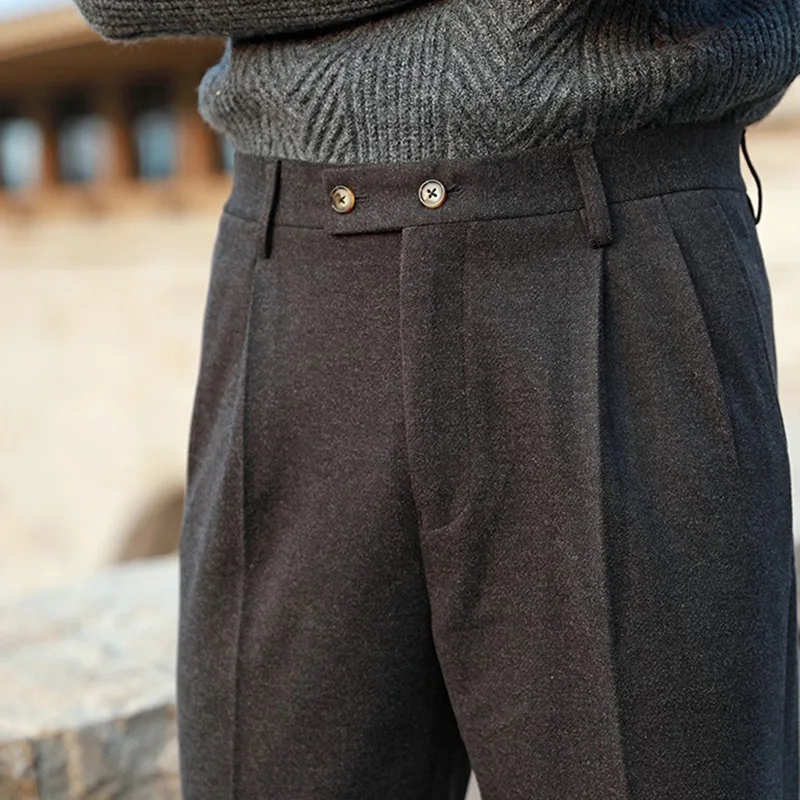 MCP054 Italian Style Mens Naples Trousers High Waist Side Buckle Pant Fitness Double Pleated Mens Business formal Pants