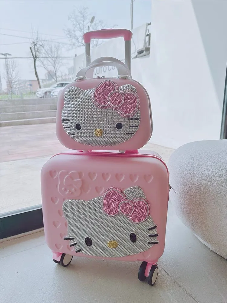Botu 16inches Diamond Kitty Kid Luggage Set Travel Rolling Luggage Waterproof KT Trolley Large Capacity Kids Suitcases
