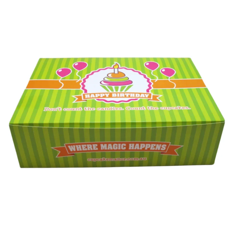 Custom Design Printed Logo Chinese Manufacturer Wholesale Eco-friendly 1 Part Foldable Green Art Paper Cupcake Box