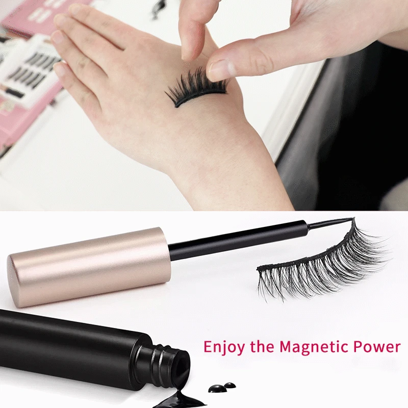 Droshipping 10 pair black natural look silk synthetic fiber magnetic eyelashes with eyeliner set